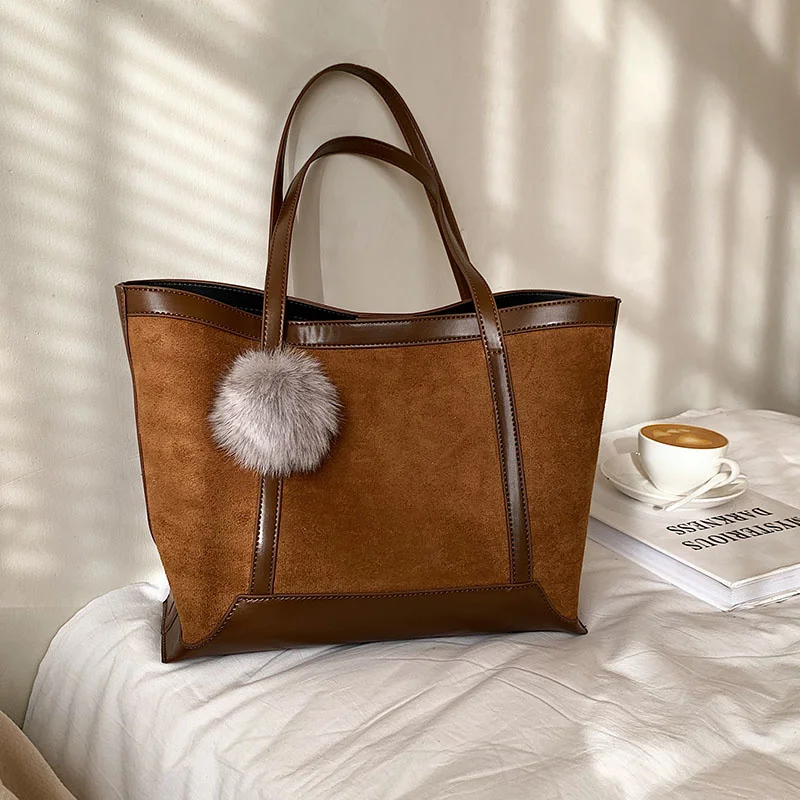 

Large capacity female shoulder bag totes nubuck leather handbag female casual shopper tote bags brown top quality