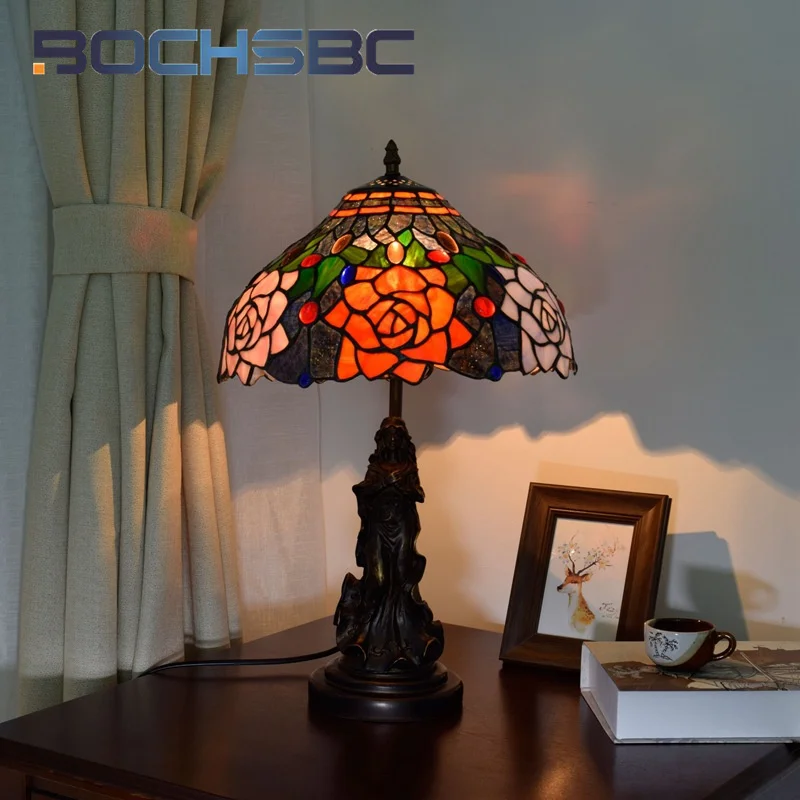 

Настольная лампа BOCHSBC из витражного стекла Тиффани в американском стиле, садовая лампа в стиле арт-деко для гостиной, столовой, спальни, прикроватный ночник