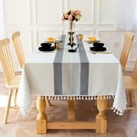 modern striped tablecloth cotton linen party holiday dinner table cover mat with tassel rectangle coffee table for living room