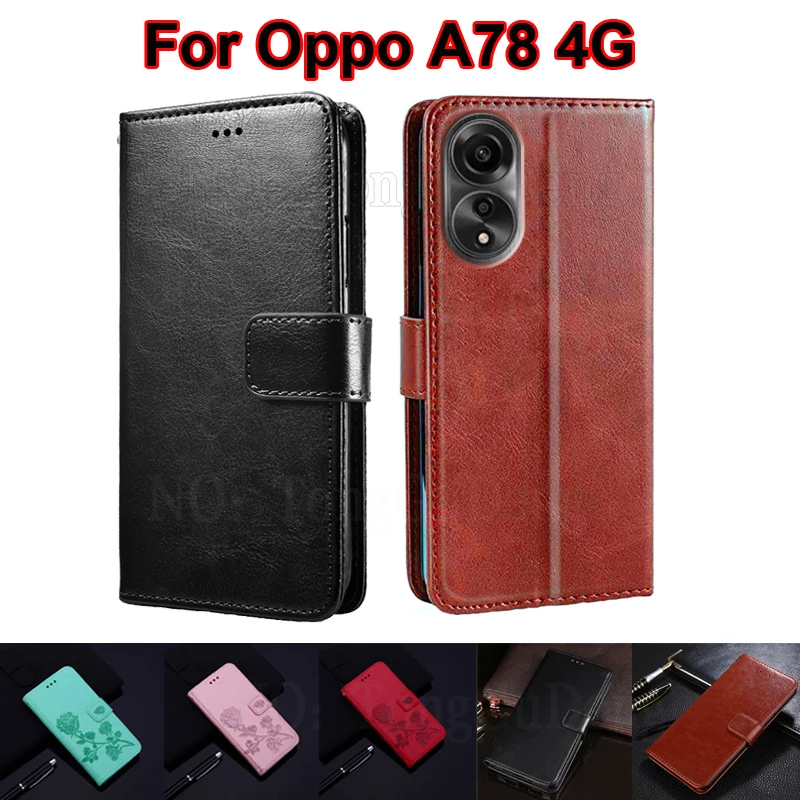 

чехол на Oppo A78 4G Phone Case Wallet Capa Book Stand PU Leather Flip Cover For Capinha De Celular Oppo A78 A 78 4G Funda Coque