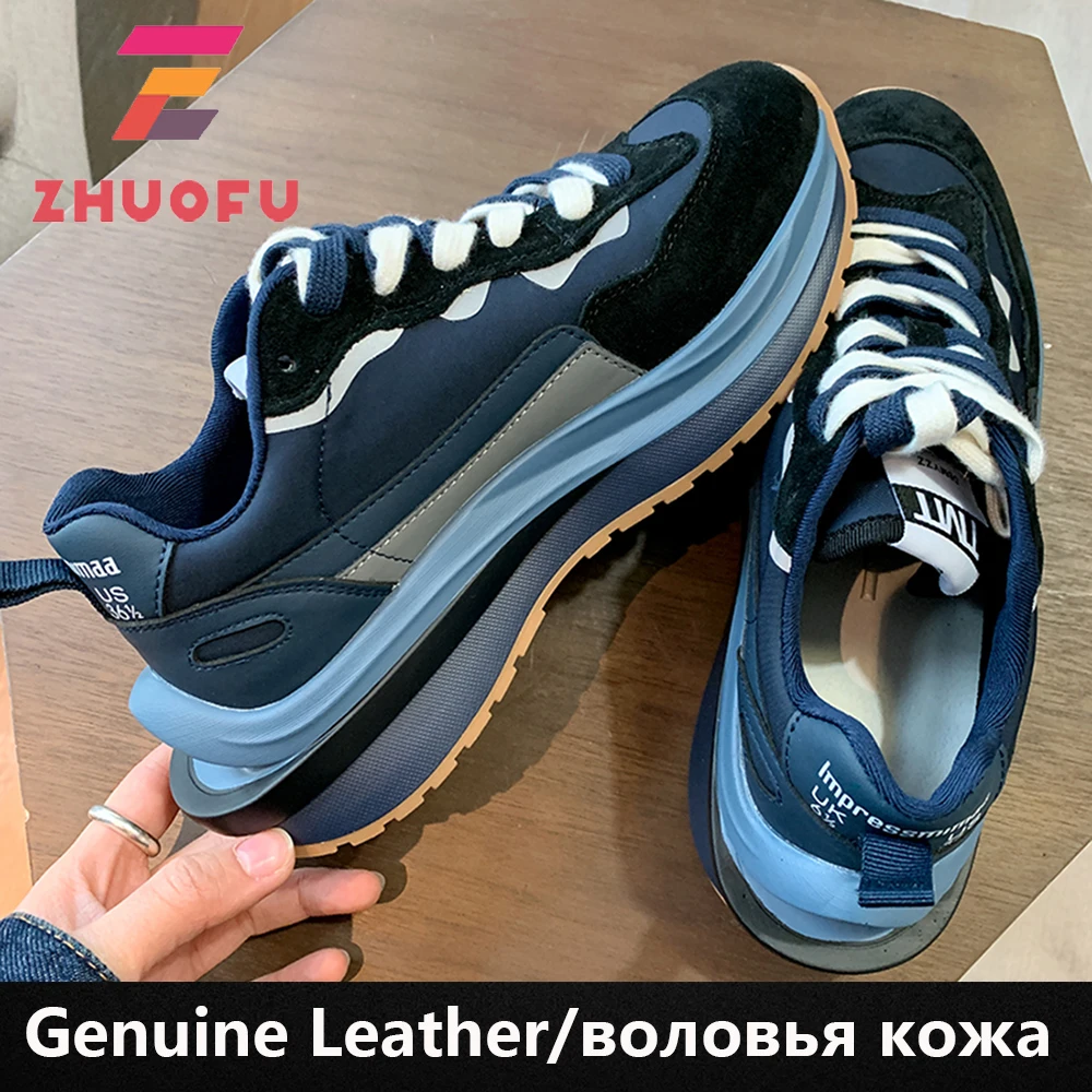 

Женские кожаные кроссовки ZHUOFU, повседневные весенние кроссовки из коровьей кожи на платформе с круглым носком, на шнуровке, Размеры 35-40, 2023