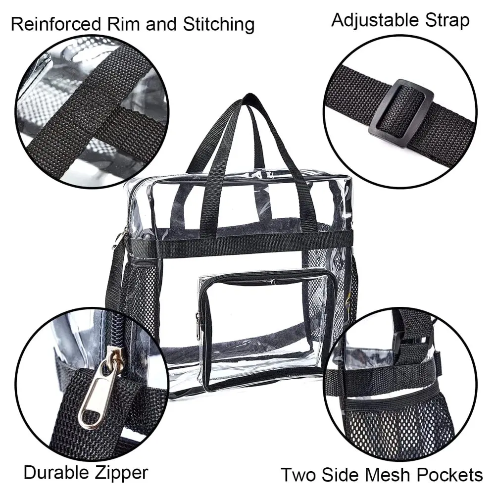 Large Capacity Clear Tote Bag with Handle and Adjustable Strap Durable PVC Cross-Body Shoulder Bag for Sports Games Work Concert