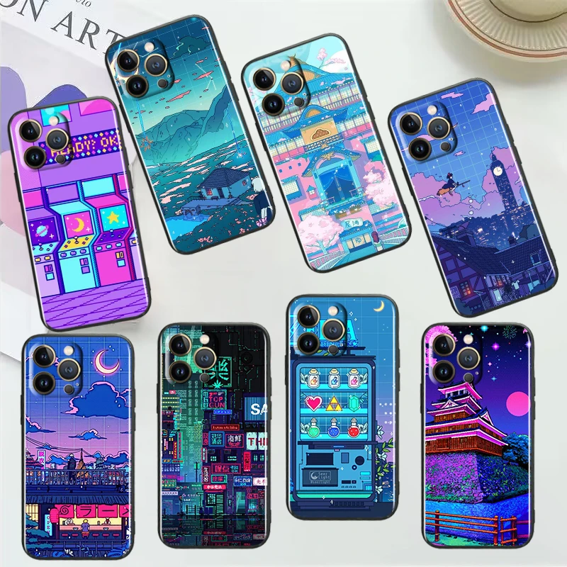 

Art Pixel Aesthetic Anime For Apple iPhone 14 13 12 11 Mini XS XR X Pro MAX 8 7 Plus SE 2020 Black Phone Case Cover