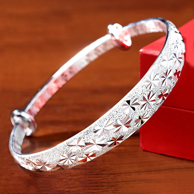 

SHSTONE New 999 Sterling Silver Original Romantic Gypsophila Star Bangles For Women Bracelets Fashion Party Wedding Gift Jewelry