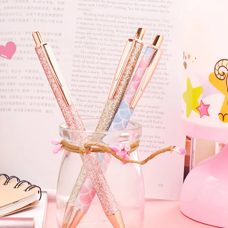 50 Pieces Luxury Cute Sparkly Click Metal Retractable Ballpoint Pen For Women And Girls School Office Supplies Gifts Black Ink