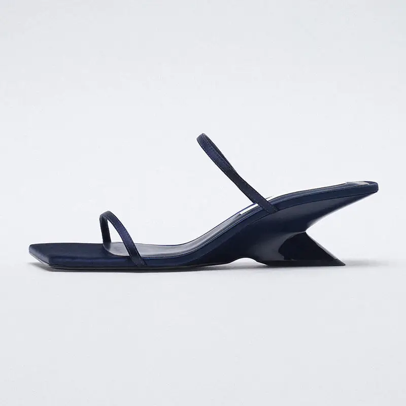 

Summer New One-footed Mid-heel Roman Shoes Wear All-match One-word Thin Strap Open-toe Wedge Sandals