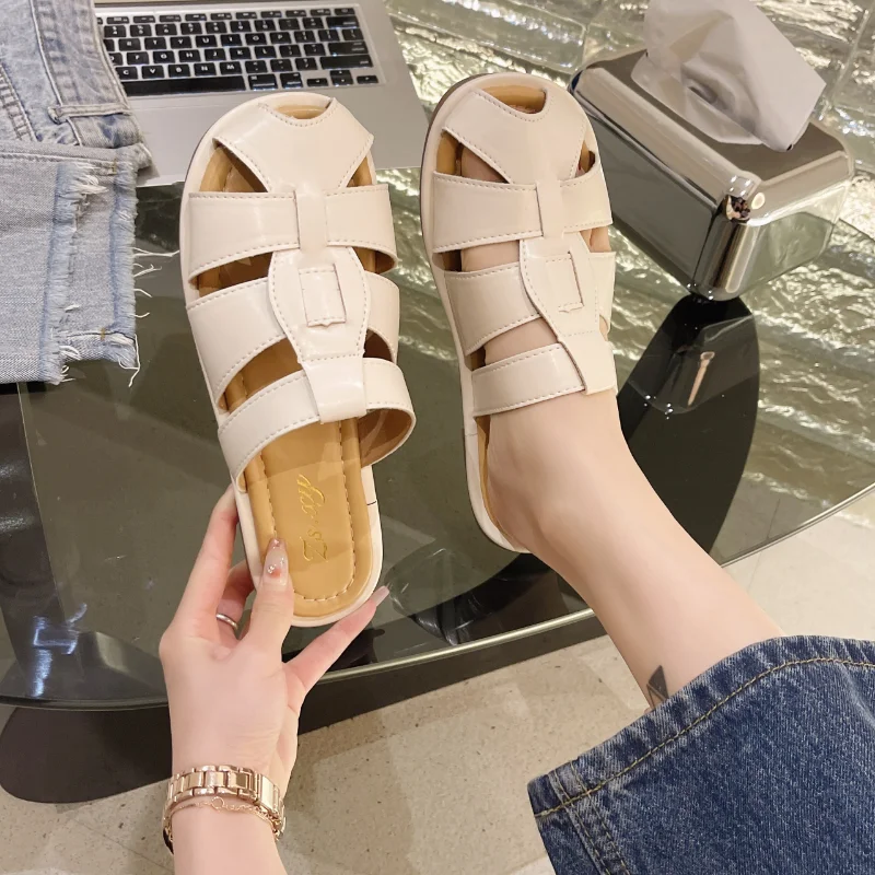 

Summer Closed Toe Slippers for Women 2023 New Roman Flat Women's Slippers Outdoor Casual Ladies Casual Slippers Female Sandals
