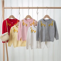 girls knitted cardigan childrens jacket bottoming coat long sleeved cardigan sweet flowers sweater for kids clothes coat top