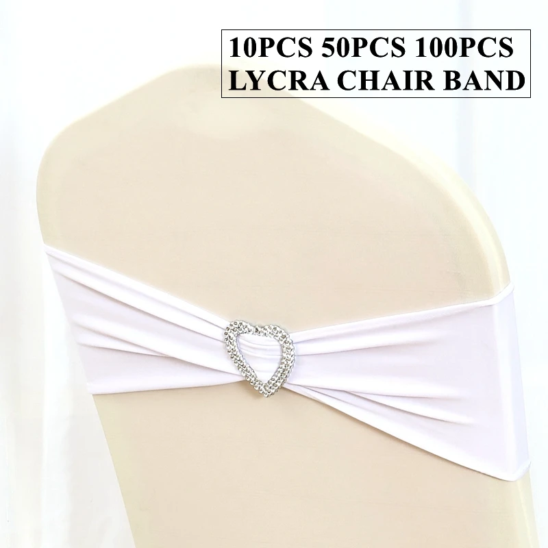 

Heart Buckle Lycra Band Spandex Chair Sash Tie Bow Fit On Banquet Cover Wedding Event Party Decoration
