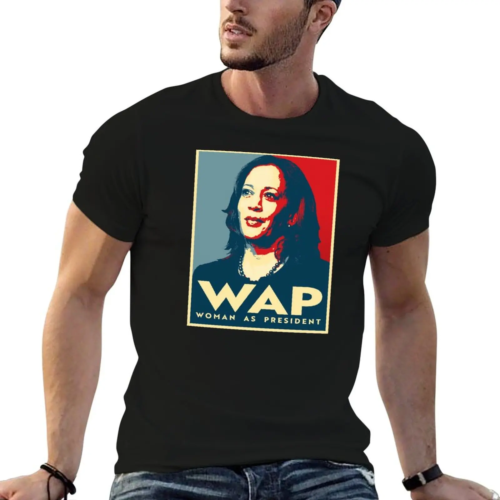 Фото Футболка WAP: Woman As President, мужская футболка класса люкс, мужская футболка из плотного хлопка, мужские футболки для мужчин №1