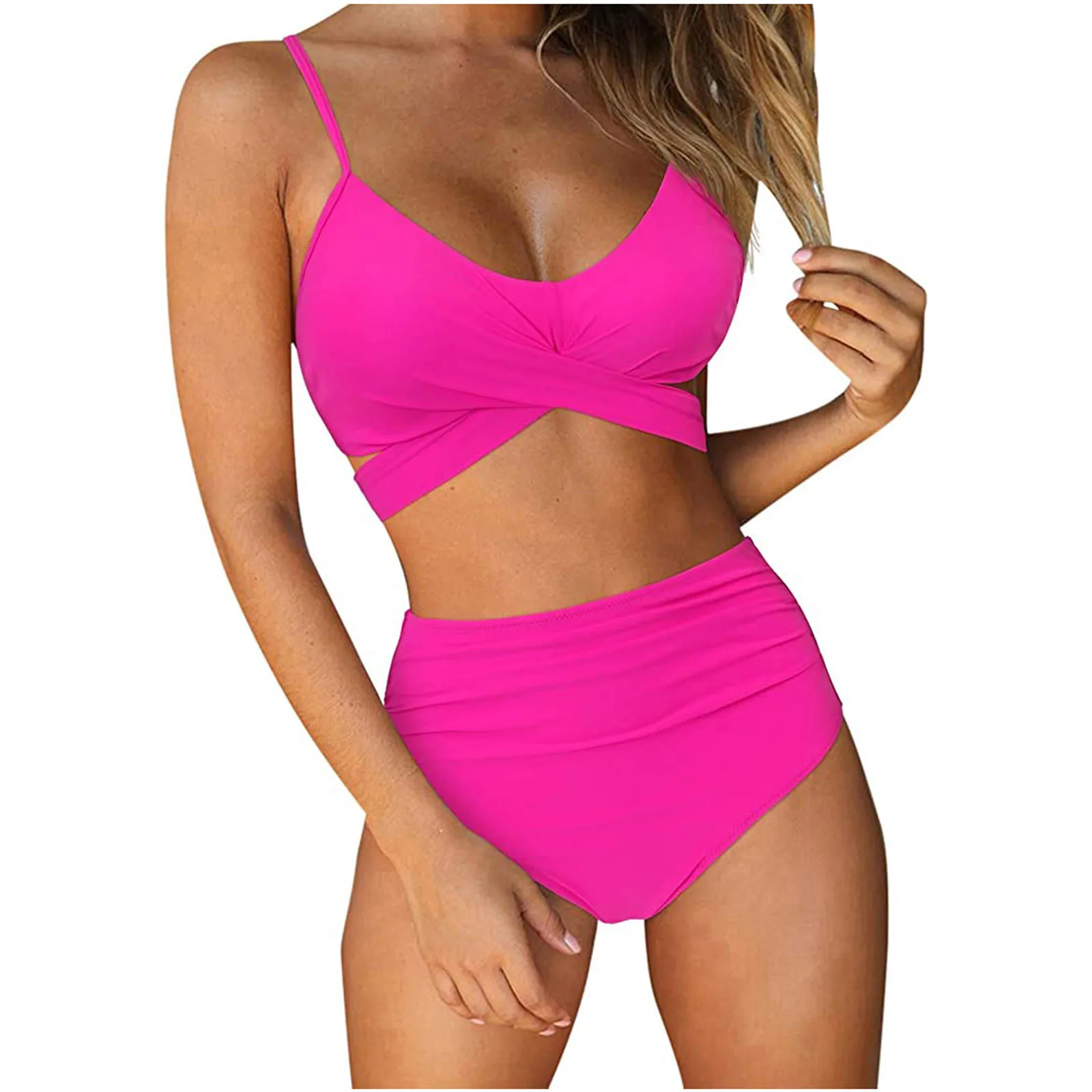 

Women's Suits 2022 High Waist Bikini Hot Pink Swim Wear Women Women's 2 Piece Swimsuit Feminine Bikinis Beachwear Sets Summer