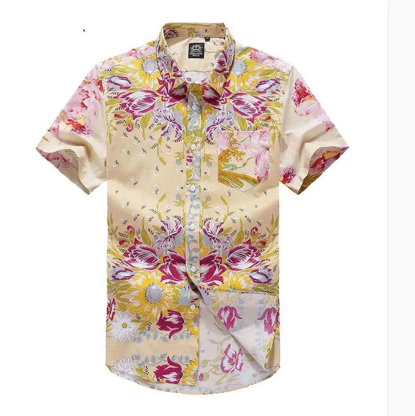 European and American men's wear summer 2022 new Short sleeve lapel single breasted court flower print Fashion shirt