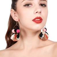 wind plush ball earrings cotton fan tassel alloy accessories coin pendant earrings female