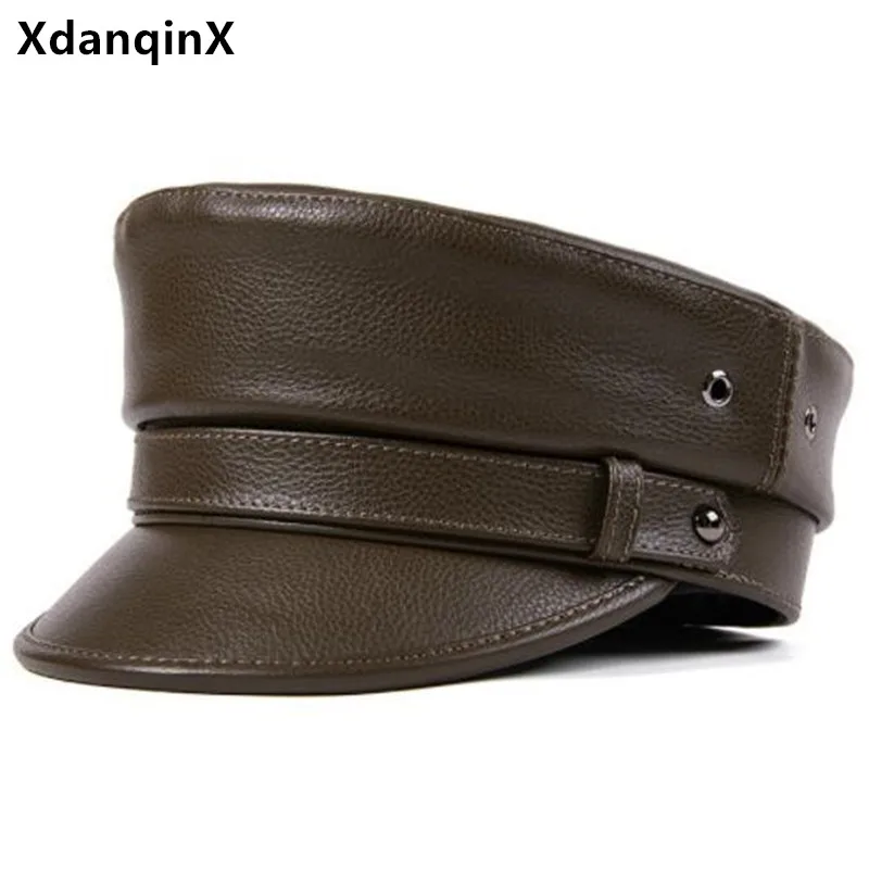 

Кепка унисекс из натуральной кожи, шапка в стиле ретро/панк, локомотив, стиль милитари, плоская воловья кожа, тёмно-синяя, осень