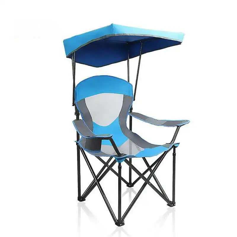 

Стул для кемпинга с затенением, сверхпрочная стальная рама с сумкой для переноски и держателем для чашки, синий портативный складной стул из искусственного волокна