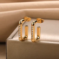 trendy irregular u shaped crystal earrings for women new design lock buckle earrings simple cz wedding jewelry gift