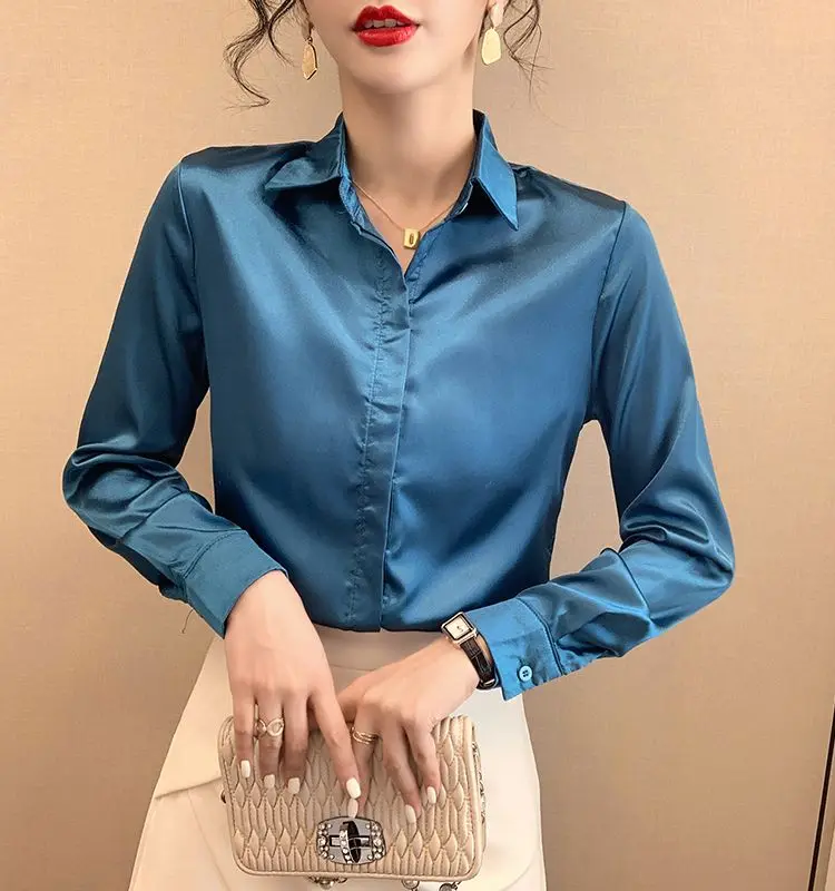 Office Lady Shirts Autumn Spring Slim Blouses Wine Red Tops Burgundy Women Retro Blouse images - 6