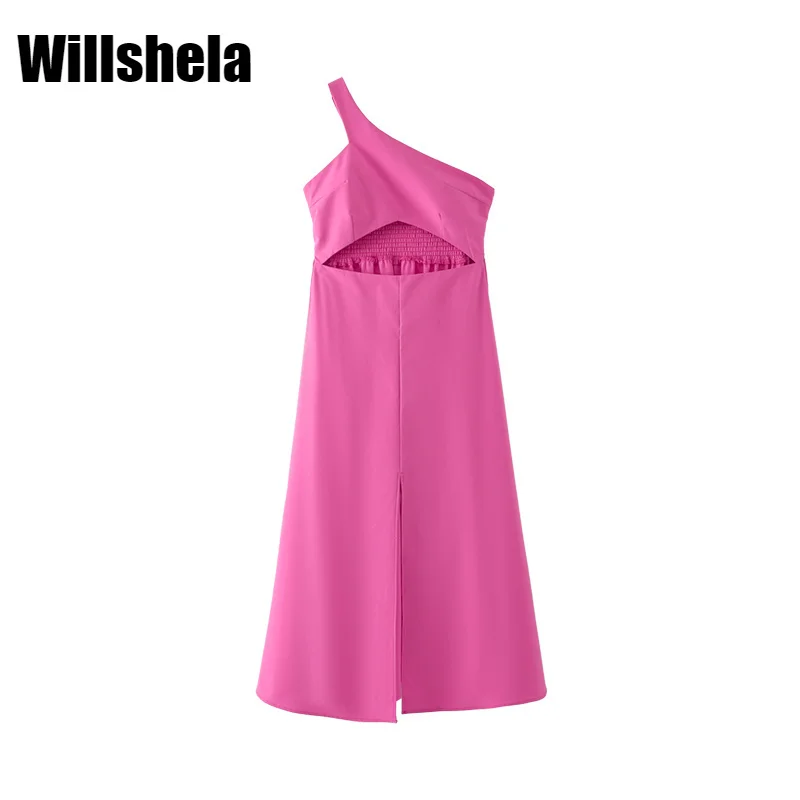 

Willshela женское модное платье с вырезом спереди на одно плечо с эластичным поясом, шикарное женское сексуальное длинное платье миди