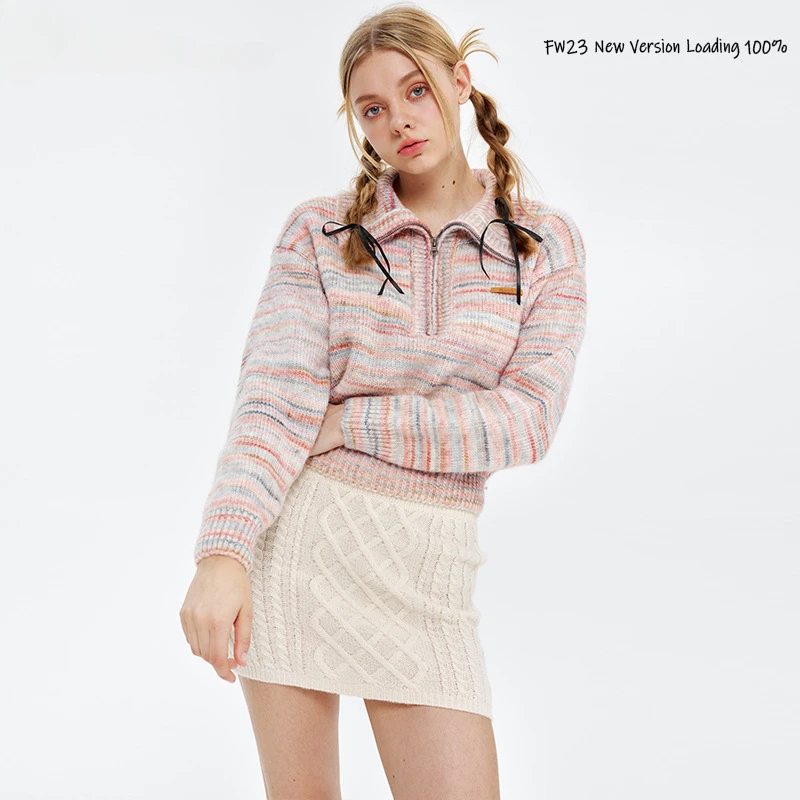 

Hikigawa Casual Turn Down Collar Women Sweaters Half Zipper Long Sleeve Knitted Pullovers Tops Chic Fashion Loose Grunge Jumpers