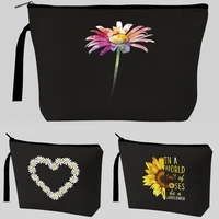 canvas daisy print pattern women travel storage bag toiletries organize cute cosmetic bag strap zipper portable make up bags