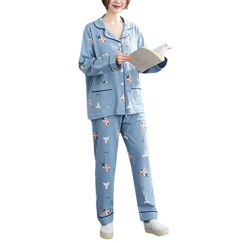 

150KG Plus Size Women's Autumn Winter Pajamas Set 2 Pieces Lapel Top Loose Pants Home Suit Comfortable Loungewear Elegant