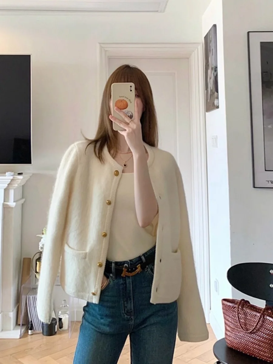 La Chabell Белая изящная короткая верхняя одежда для женщин Осень и зима Новый