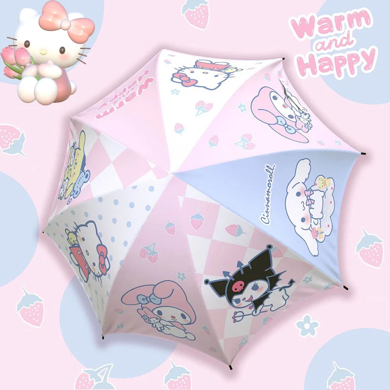 

Sanrio Kawaii Hello Kitty Umbrella Cartoon Big Family Vinyl Folding Sunny and Rain Umbrella Anti-ultraviolet Parasol Cute Gift