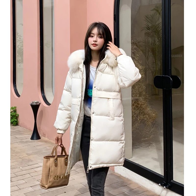 

Женская одежда, белый пуховик, хлопковая одежда средней и длины с капюшоном, новинка зимы, корейская мода, теплая утепленная куртка для отдыха