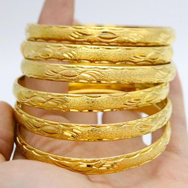 

Bracelets 6 Pieces Ethiopian Dubai Gold Bracelets Ladies Flower Bridal Bracelets African Wedding Jewelry Middle East Items