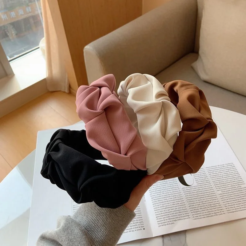 

Temperament Wide Edge Solid Color Pleated Women's Headband Senior Sense Retro Pressure Hairpin High Cranial Top Hair Accessories