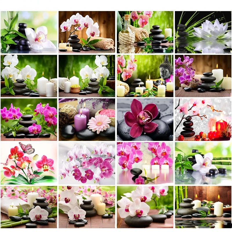 

Round Drill 5D DIY Diamond Painting "Orchid stone candle" Stitch Home Decor Gift diamond paintings