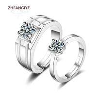 zhfangiye couple rings 925 silver jewelry with zircon gemstone open finger ring for women men lover wedding party gift wholesale
