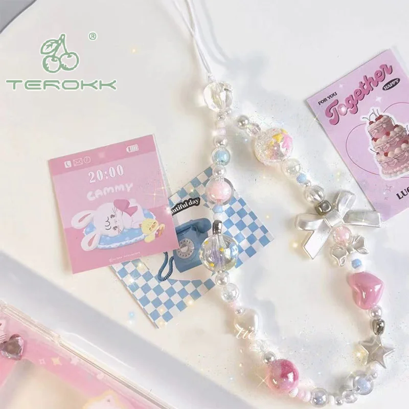 Браслет с бантом сердцем бусинами цветной шнурок цветок бабочка подвеска для