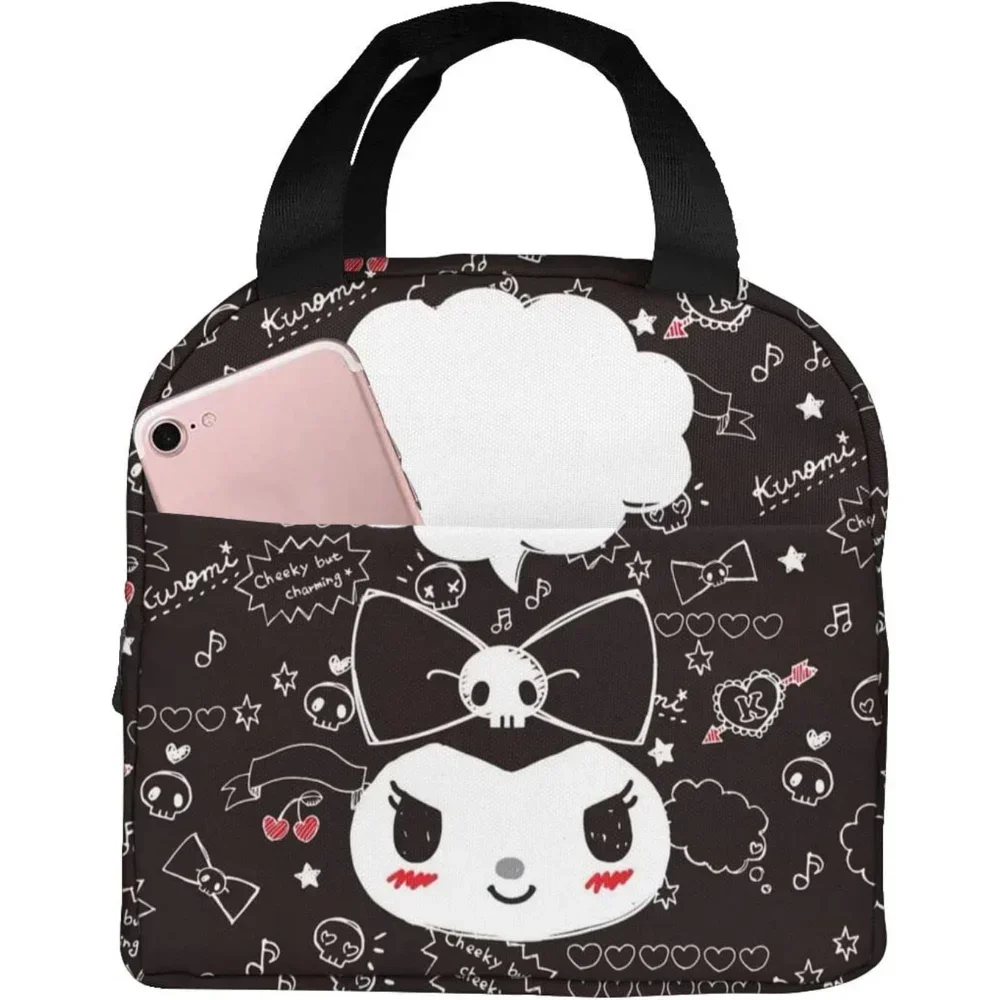 

Аниме, черная маленькая сумка для ланча с бантом, женские изолированные отделения, многоразовый Портативный Ланч-бокс для пикника, работы, школы