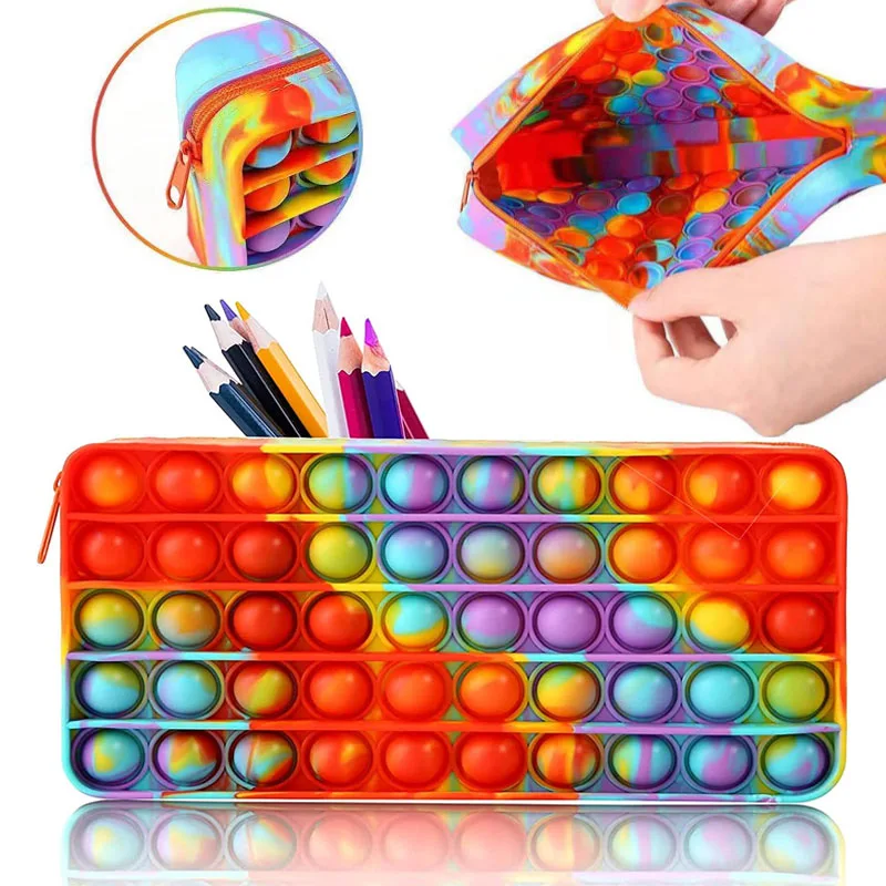 

Силиконовый чехол для карандашей Tie Dye, пузырьковый чехол для ручек, Портативная сумка, Канцелярский Органайзер, школьные принадлежности дл...