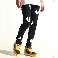 2022 new mens jeans digital printing casual slim fit small foot stretch mens pants black jeans