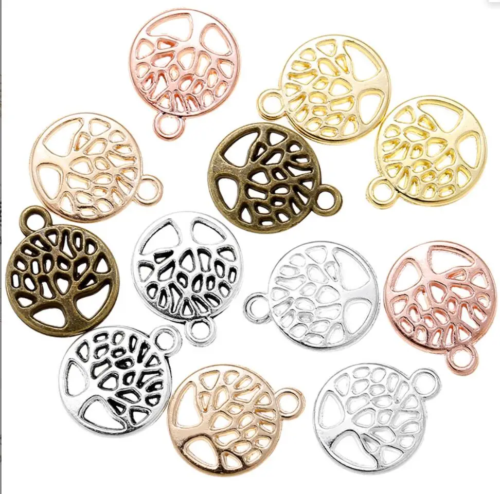 100pcs 13*11mm Charm Tree of Life Round Tree Charms Pendants for Necklace Bracelet Jewelry Making DIY Tree Accessories F0088