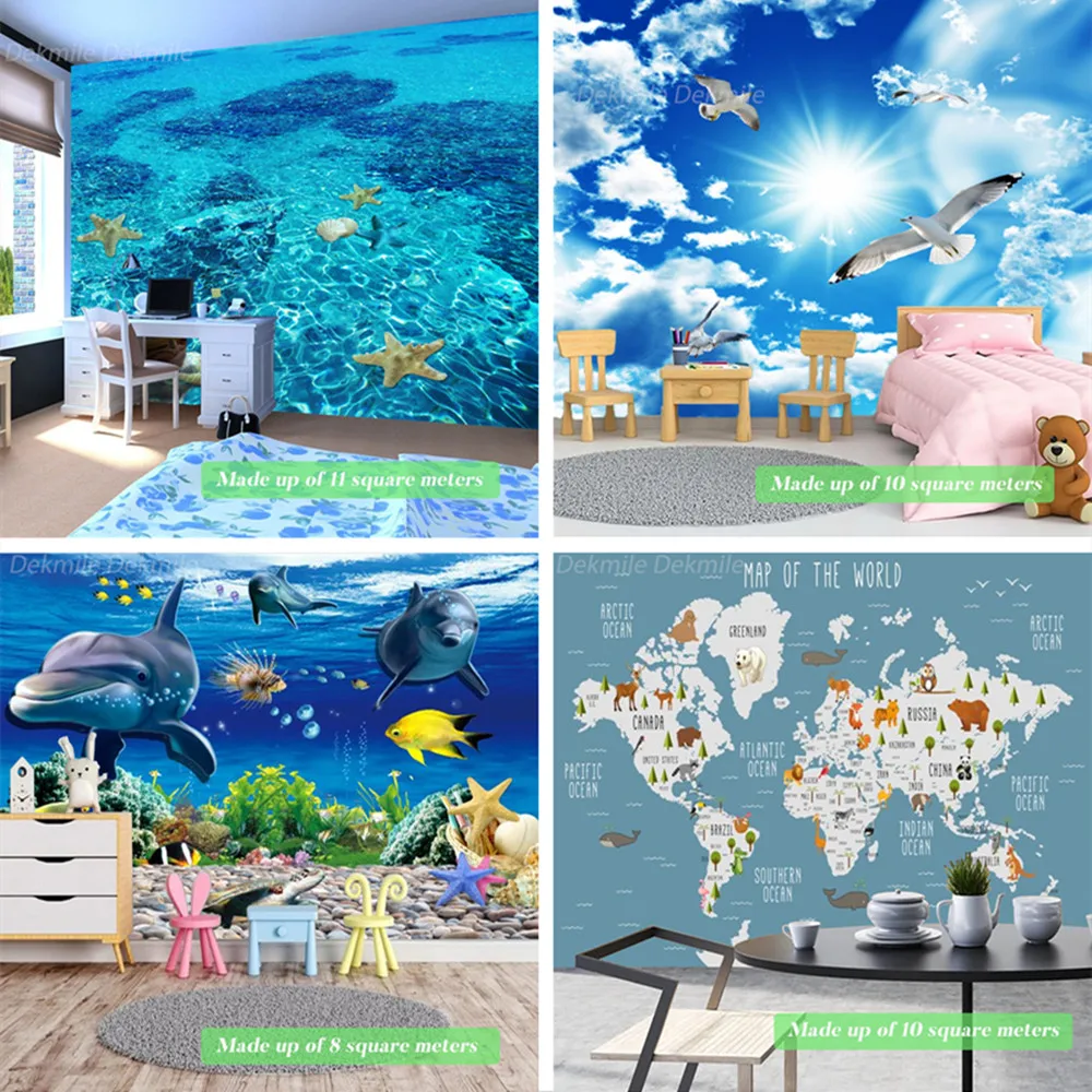 

Blue Mural Wallpaper Underwater World Sky Cloud Murals For Kids Room Baby Nursery Room Photo Aquarium Ocean Map Theme Home Decor