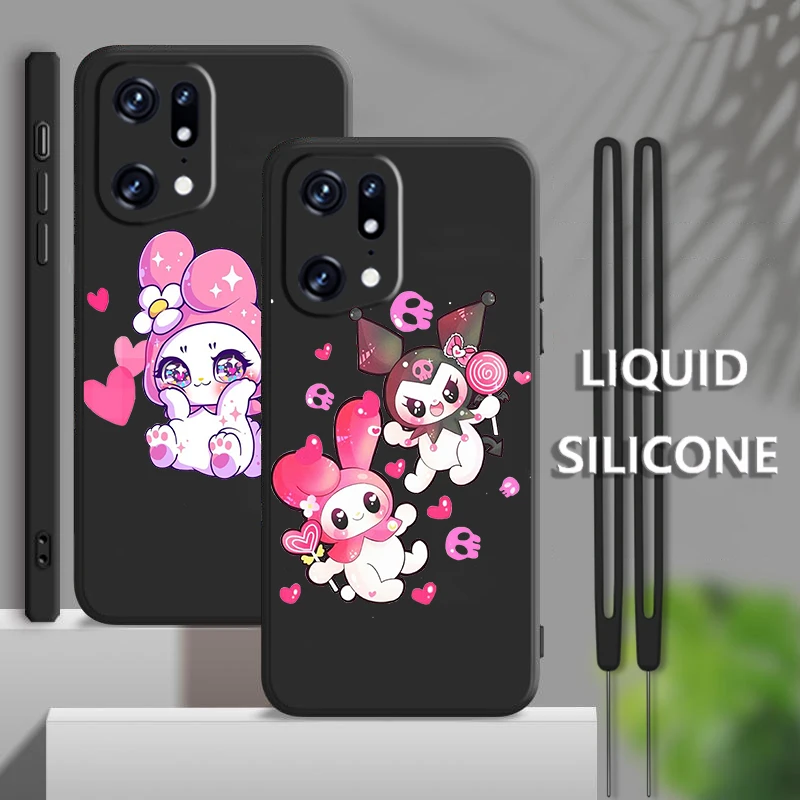 

Kawaii Kuromi Melody For OPPO Find X5 X3 X2 neo Pro Lite A5 A9 2020 A53S 4G 5G Liquid Rope Soft Silicone Phone Case Coque Capa