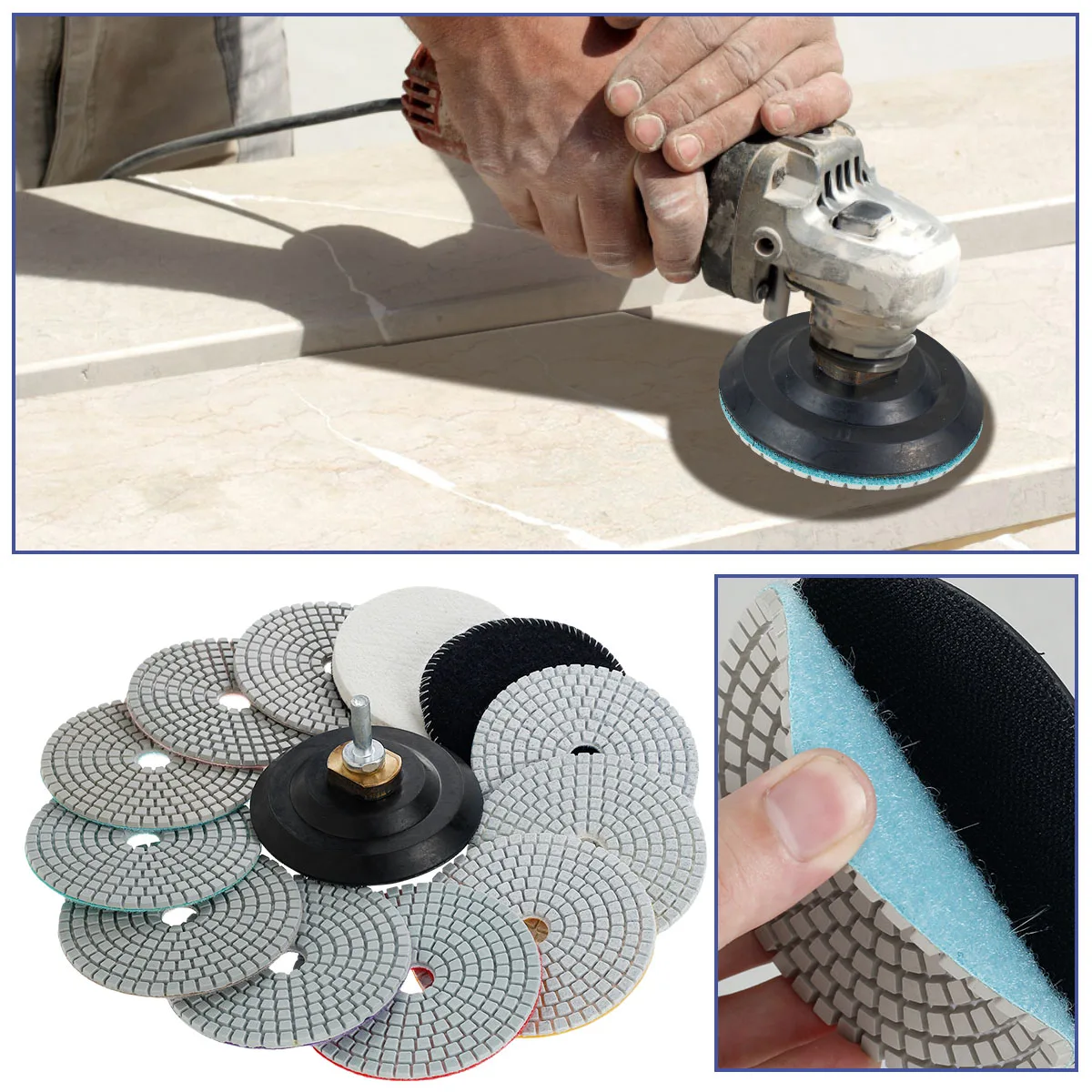 

14 шт. Алмазные полировальные колодки 100 мм/4 дюйма, круглые алмазные шлифовальные колодки, многоразовые влажные сухие мраморные полировальные колодки с шерстяной подкладкой, войлочная подкладка