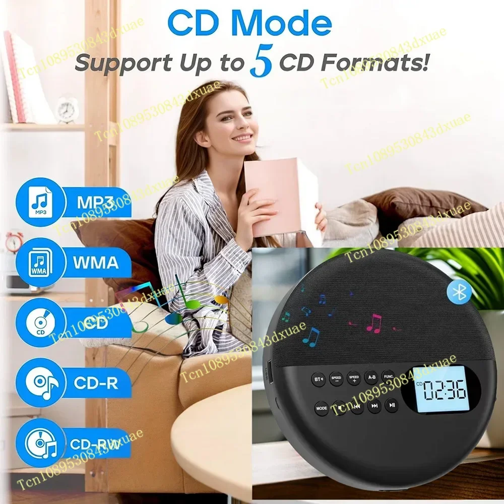 Фото Портативный CD-плеер, двусторонний Bluetooth 5,0, встроенный динамик, HIFI CD, музыка, Walkman ASP, перезаряжаемый USB, воспроизведение без потерь №3