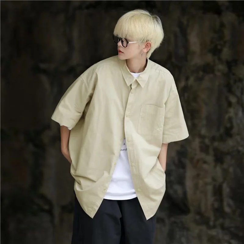 Summer 3 Color Short Sleeve Shirt Men's Fashion Retro Pocket Tooling Shirt Mens Japanese Streetwear Loose Casual Shirt Men M-2XL
