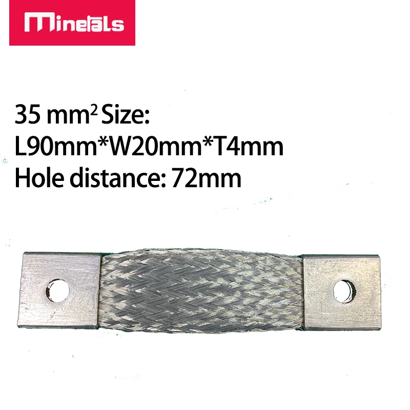 72mm Flexible Bus Bar Plated Copper Braided Strap Busbar M4 M6 M8 M10 Connector Battery Band 35mm2 50mm2 75mm2 140A 200A 400A