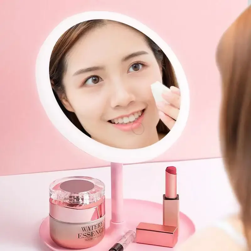 

LED Makeup Mirror with Light Lamp with Storage Desktop Rotating Cosmetic Mirror Light Adjustable Dimming USB Vanity Mirror