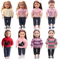 one piece kawaii knit sweater pant set 18 inch american doll and 43cm baby doll clothes accessories free shipping items