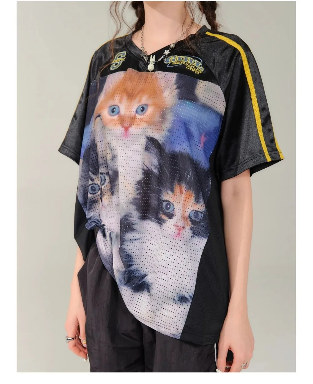 Футболка женская с V-образным вырезом свободная Спортивная быстросохнущая