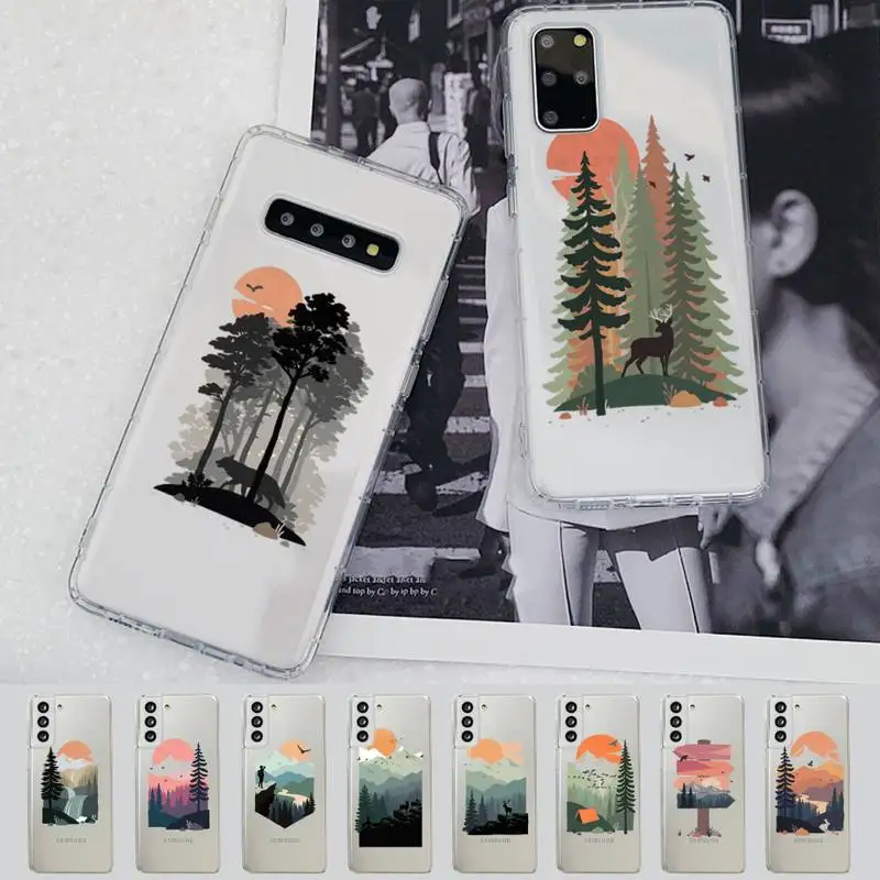 

Mountain Tree Sunset Phone Case for Samsung S20 S10 lite S21 plus for Redmi Note8 9pro for Huawei P20 Clear Case
