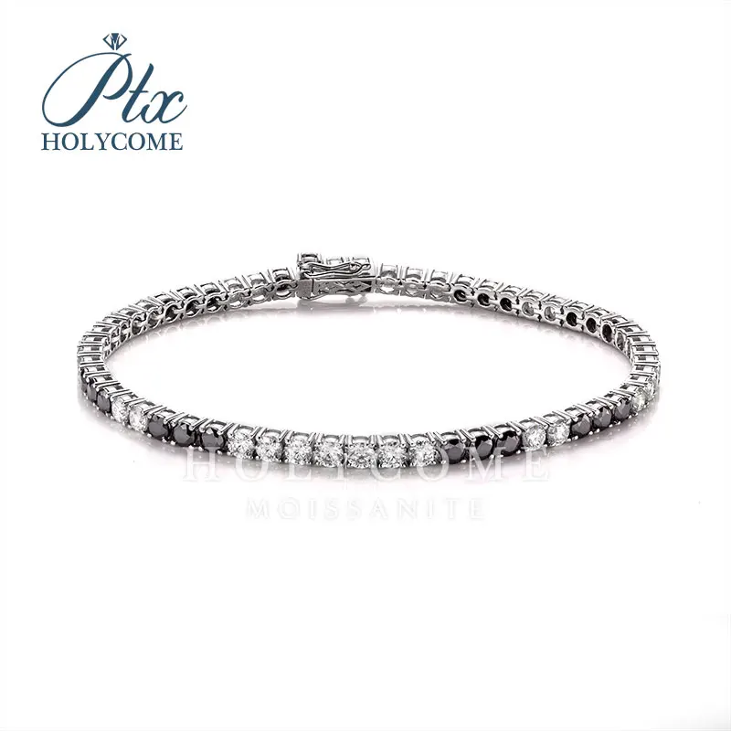 

CUSTOM white and black round cut moissanite SILVER PLATED 18K GOLD Moissanite bracelet 모이사나이트 Камни احجار كريمة piedras