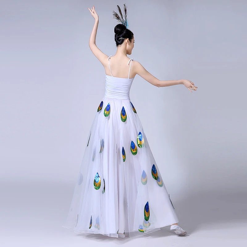 Танцевальное платье для женщин белое с павлином праздничное новогоднее