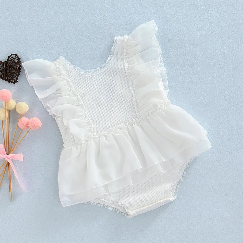 

Baby Girls Summer Casual Romper Toddler White Ruffle Sleeve Layered Tutu Playsuit
